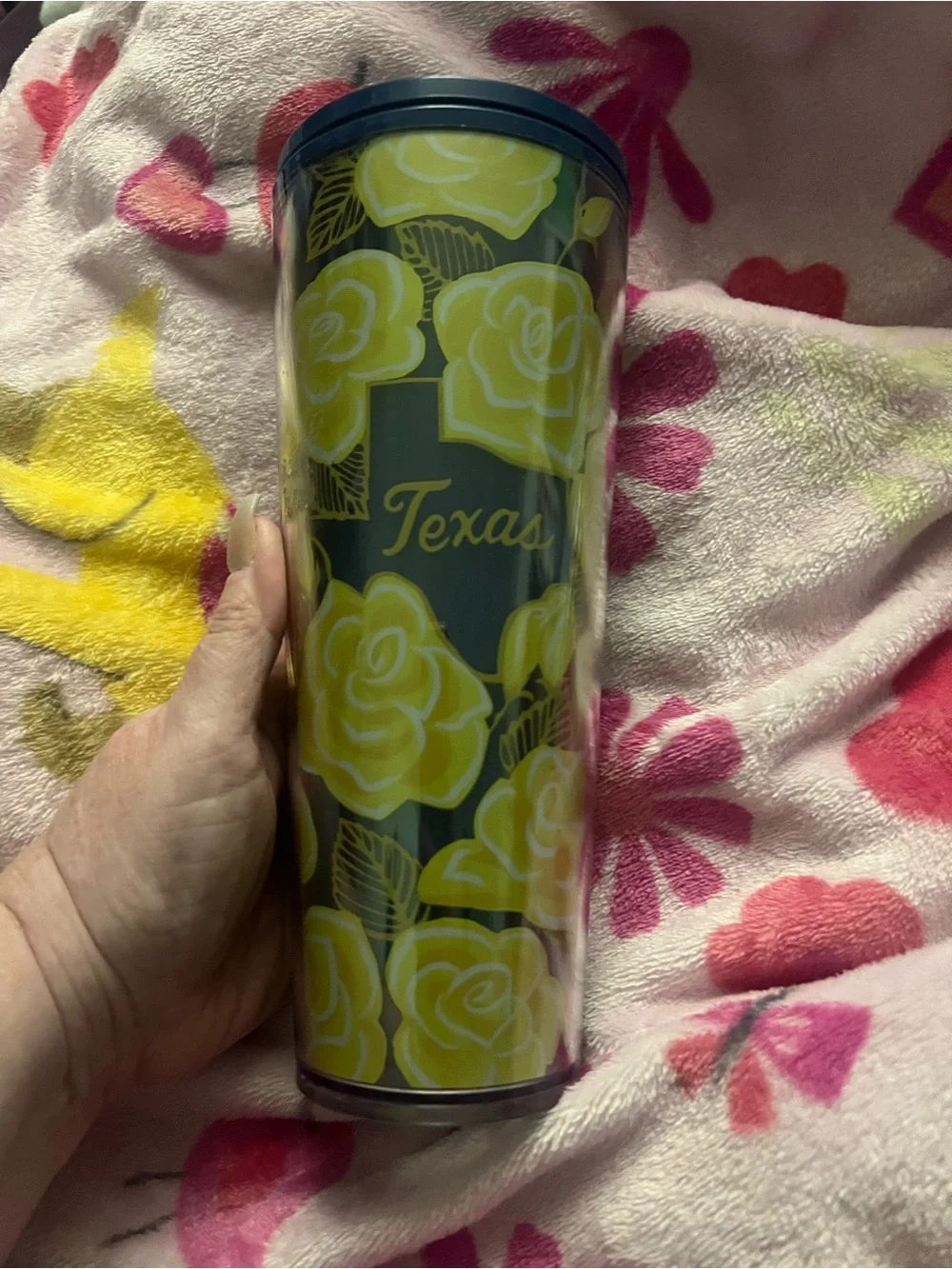 Starbucks Dark Green and Yellow Floral Tumbler